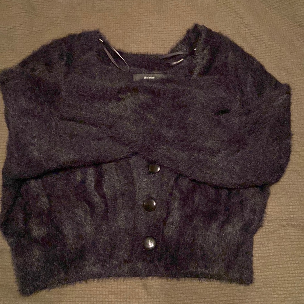 Forever 21 black fuzzy cardigan size large